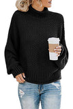 Casual Long Sleeve High Neck Cable Knit Sweater Black