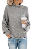 Cable Knit High Neck Plain Long Sleeve Sweater Grey