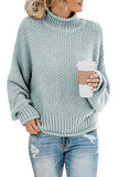 High Neck Batwing Sleeve Pullover Sweater Light Blue