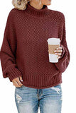 Dolman Sleeve High Neck Cable Knit Sweater Ruby