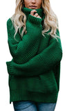 Long Sleeve Slit Side Casual Plain Sweater Dark Green