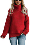 Solid Turtleneck Knit Slit Side Pullover Sweater Red