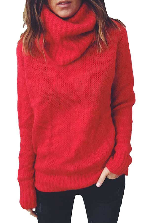 Solid Long Sleeve Pullover Sweater Red