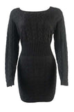 Cable Knit Long Sleeve Midi Sweater Dress Black