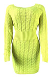 Casual Boat Neck Bodycon Plain Midi Sweater Dress Green