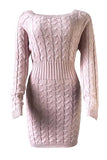 Boat Neck Cable Knit Midi Sweater Dress Pink
