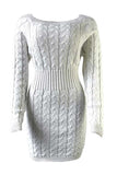 Solid Boat Neck Long Sleeve Midi Knit Dress White