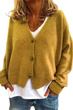 Solid Drop Shoulder Knit Cardigan With Button Yellow