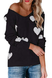 V Neck Oversized Heart Print Knitted Jumper Sweater