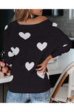 V Neck Oversized Heart Print Knitted Jumper Sweater