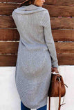 Solid Long Sleeve Open Front Convertible Cardigan Grey