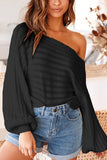 Off Shoulder Batwing Sleeve Solid Loose Sweater Black