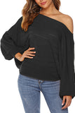Off Shoulder Batwing Sleeve Solid Loose Sweater Black