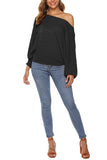 Off Shoulder Batwing Sleeve Solid Loose Sweater Black