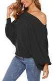 Off Shoulder Batwing Sleeve Solid Loose Sweater Black