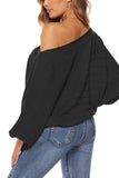 Off Shoulder Batwing Sleeve Solid Loose Sweater Black