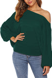 Loose Off Shoulder Batwing Sleeve Solid Sweater Dark Green