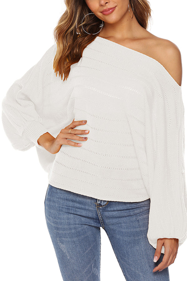 Off Shoulder Lantern Sleeve Oversized Sweater White