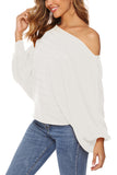 Off Shoulder Lantern Sleeve Oversized Sweater White