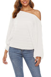 Off Shoulder Lantern Sleeve Oversized Sweater White