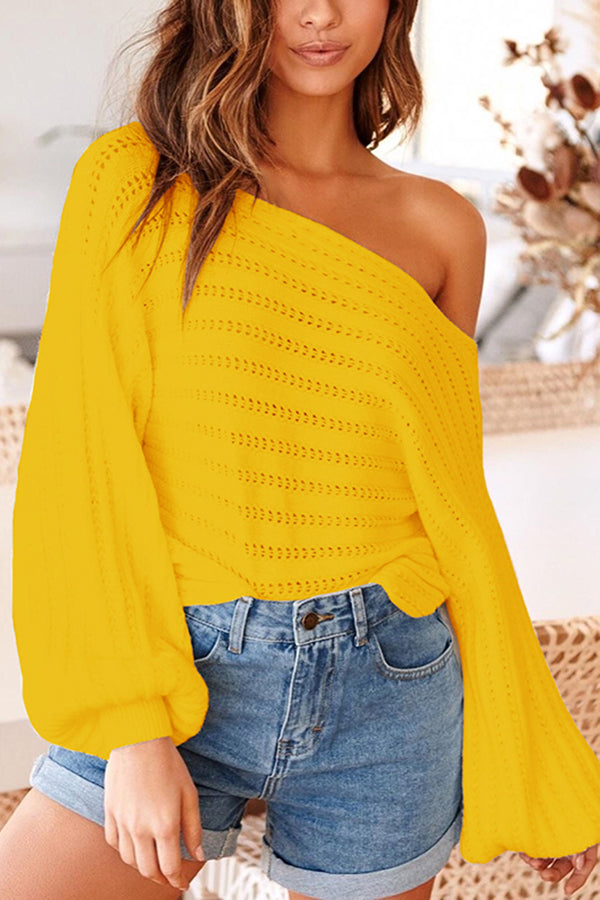 Sexy Off Shoulder Long Sleeve Cut Out Sweater Yellow