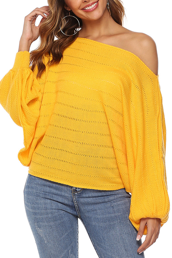 Sexy Off Shoulder Long Sleeve Cut Out Sweater Yellow