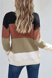 V Neck Color Block Button Down Cardigan Sweater Brown