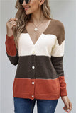 Sexy V Neck Drop Shoulder Striped Cardigan With Button White