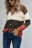 Sexy V Neck Drop Shoulder Striped Cardigan With Button White