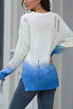 Long Sleeve Ombre Print Pullover Knit Sweater Light Blue
