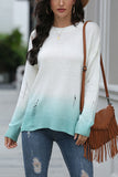 Ripped Ombre Print Pullover Sweater For Women Sapphire Blue