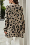 Open Front Leopard Print Cardigan Sweater With Pocket Dark Grey