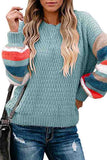 Casual Striped Block Pullover Sweater Blue