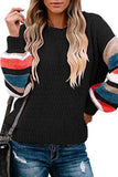 Loose Long Sleeve Color Block Pullover Sweater Black