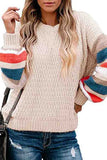 Crew Neck Long Sleeve Striped Oversized Sweater Khaki