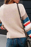 Crew Neck Long Sleeve Striped Oversized Sweater Khaki
