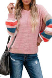 Drop Shoulder Striped Block Oversized Sweater Pink