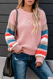 Drop Shoulder Striped Block Oversized Sweater Pink