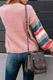 Drop Shoulder Striped Block Oversized Sweater Pink