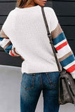 Color Block Striped Block Loose Sweater White
