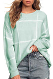 Casual Long Sleeve Plaid Pullover Sweater Light Gray