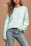Casual Long Sleeve Plaid Pullover Sweater Light Gray
