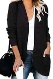 Waffle Knit Dual Pocket Open Front Cardigan Black