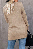 Solid Waffle Knit Open Front Cardigan With Pocket Khaki