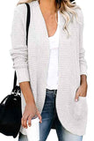 Open Front Solid Pocket Midi Cardigan White