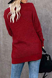 Casual Open Front Dual Pocket Plain Cardigan Ruby