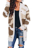 Long Sleeve Camo Open Front Midi Cardigan White