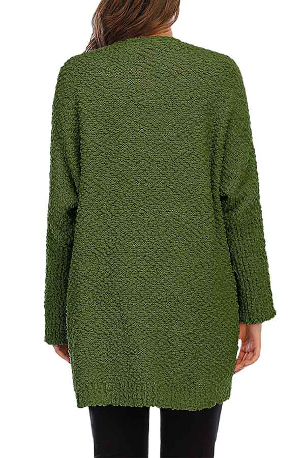 Loose Long Sleeve Plain Furry Sweater Cardigan Olive