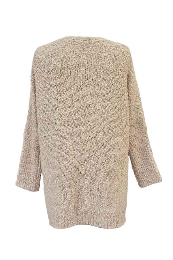 Dolman Long Sleeve Pocket Furry Cardigan Khaki
