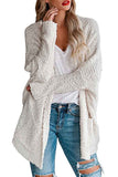 Open Front Long Sleeve Casual Furry Plain Cardigan White